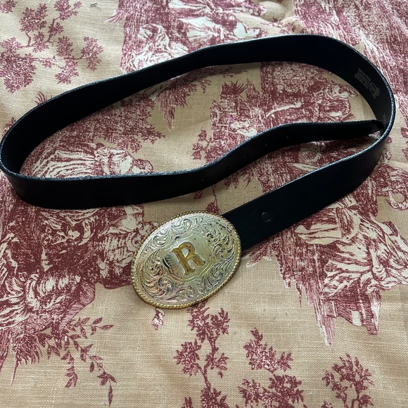 Justin Men's Western Leather Belt with Ornate "R" Buckle, Size 40 - Picture 1 of 5